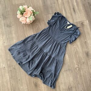 New Max Studio Denim Blue Tiered Flutter Sleeve Midi Dress